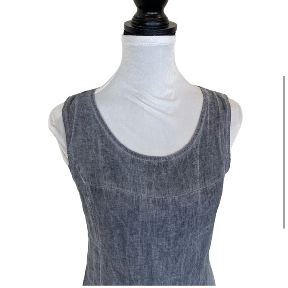 Lina Tomei 100% linen sleeveless blue grey pullover minimalist dress size small - Picture 2 of 11